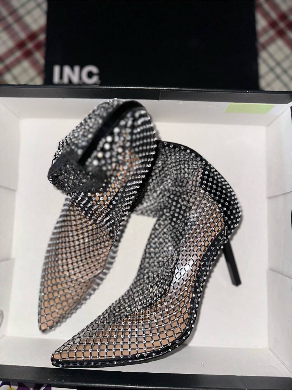 INC International Concepts Black Mesh Crystal High Heel Boot